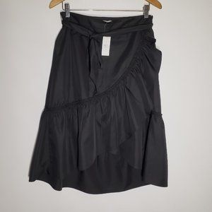 NWT Ann Taylor Loft Women's Sz 6 Black Faux Wrap Ruffle Skirt Hi Lo w/ Tie Belt